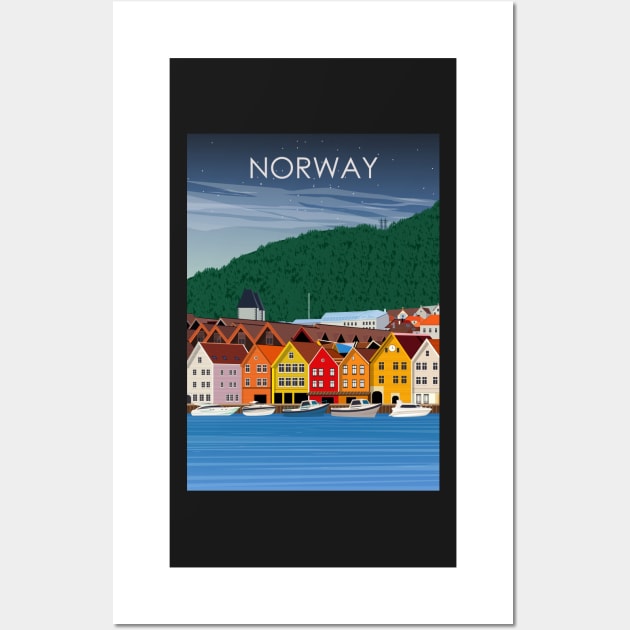 Norway Bergen Vintage Minimal Retro Travel Poster Wall Art by jornvanhezik